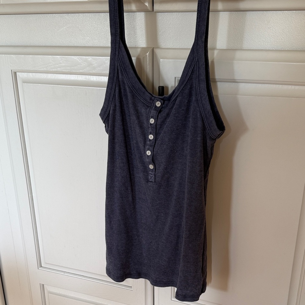 Aerie Dark Gray Button-Front Tank Top